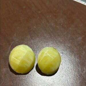 Yellow Round Signed Hong Kong Clip-On Earrings!